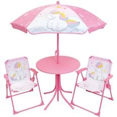Pink Loungesæt Havemøbler Fun House Einhorn Gartenmöbel Tisch H.46 x 46 cm 2 Klappstühle Sonnenschirm H.125 x 100 cm Lounge-Set