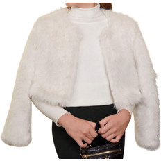 Shein Tween Girl Short Plush Elegant White Fuzzy Coat Autumn Winter