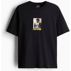 H&M Herre Overdele H&M Sort T-shirt Med Tryk Loose Fit - Herre