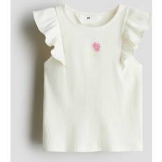 H&M Topp Med Broderat Motiv - Vit/Blomma