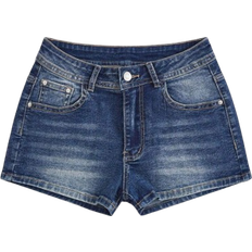 Shein Womens Casual Denim Shorts With Cross Patterned Patch Pockets