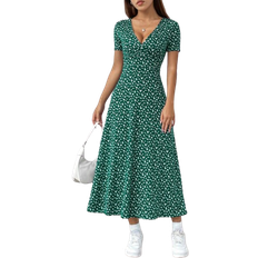 Shein Womens Ditsy Floral VNeck Short Sleeve Casual Swing Dress Randomly Cut