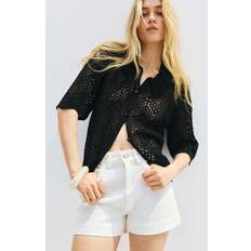 Black - Women Shirts H&M Short-Sleeved Pointelle-Knit Shirt - Black