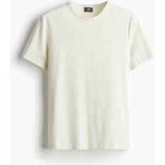 H&M Herr T-shirts H&M Ribbad T-shirt i Lyocellmix Slim Fit - Crèmevit
