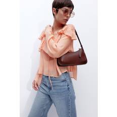Orange Blouses H&M Crinkled Frill-Trimmed Blouse - Orange