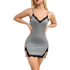 Shein Damen Nacht-/Schlafkleid mit Spitzenbesatz und seitlichen Schlitzen am Saum