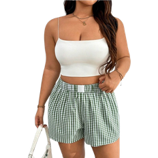 Shein Plus Womens Checkered Decor Vacation Shorts