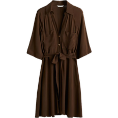 H&M Damen Blusenkleid mit Bindegürtel Grün