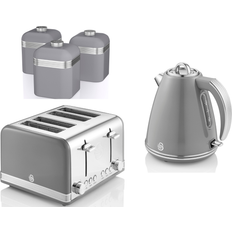 Swan Retro Grey Jug Kettle 4 Slice Toaster & Canisters Matching Kitchen Set