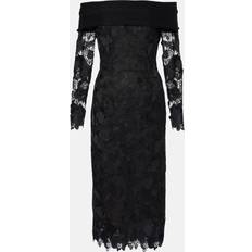Oscar de la Renta Floral Guipure Midi Dress - Black