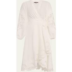Kobi Halperin Sigal Embroidered Lace-Inset Midi Wrap Dress - White