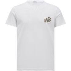 Moncler Men T-shirts Moncler Double Logo Patch Cotton T-Shirt - White