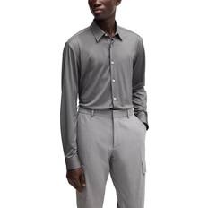 Stretch Shirts Boss Black Slim Fit Shirt In Structured Performance Stretch Fabric - Silver