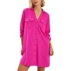 Pink Saronger & Coverups Accessorize Pink Long Sleeve Beach Cover-Up Shirt - NEW