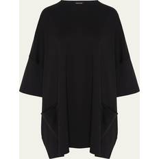 Black Capes & Ponchos Eskandar Sloped-Shoulder Round-Neck Poncho Long Plus Length - Black