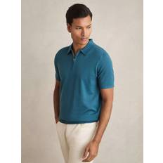 Merino Wool Polo Shirts Reiss Maxwell Half-Zip Polo Shirt - Deep Teal Blue