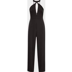 Nia Cutout Satin Halter Jumpsuit - Black