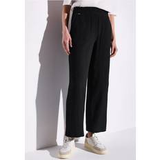 Street One Wide Leg Musselin Hose - Schwarz