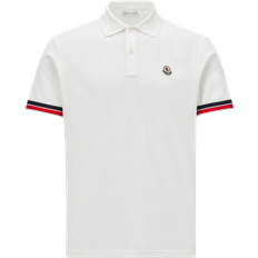 Men - Natural Polo Shirts Moncler Striped Trim Cotton Piquet Polo Shirt - White