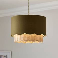 Dunelm Sofia Round Rattan Scalloped Lamp - Olive Shade ∅ 35cm