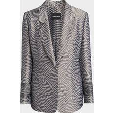 Red Blazers Giorgio Armani Animalier Silk Jacquard Single-Breasted Blazer Jacket - Solid Dark Grey