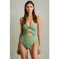 Reiss Swimsuits Reiss Nelly Twist Check Swimsuit - Green/White