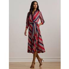 Ralph Lauren Dresses Ralph Lauren Satin Stripe Wrap Midi Shirt Dress - Red