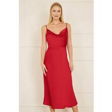 Yumi Satin Cowl Neck Dress - Red