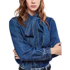 Denim Blouses Frame Secretary Tie Neck Denim Top - Blue