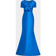 Badgley Mischka Bow-Front Shawl Trumpet Gown - COBALT