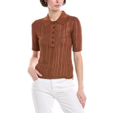 Frame Laddered Rib Short Sleeve Polo Top - Light Camel