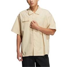 Adidas Men Shirts adidas Solid Color Pocket Short Sleeve Shirt - Brown