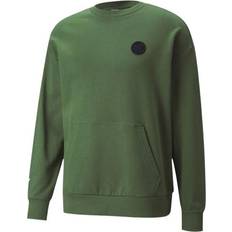 Puma Unisex Tröjor Puma Solid Color Logo Round Neck Pullover Long Sleeves - Green