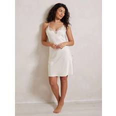 Satin Nattøj Chelsea Peers Satin Blonde Trim Slip Natkjole - Off White