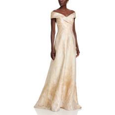 Grey - Men Dresses Off-Shoulder Metallic Jacquard Gown - Champagne Gold