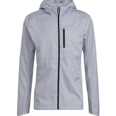 Adidas Silver Outerwear adidas Men's Solid Color Zipper Hooded Track Jacket - Light Silver