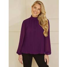Purple Blouses Yumi Pleated Long Sleeve Top With High Neck - Plum