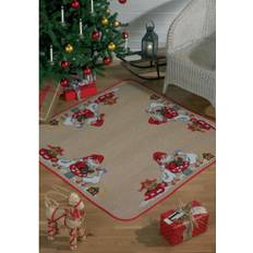 Handarbetskits Permin Broderisett Jute Juletreteppe Julenisse med Gjess 126 x 126 cm