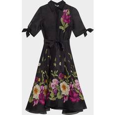 Linen - Men Dresses Floral-Print Silken Linen Midi Shirtdress - Black Multi