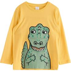 Lindex Överdelar Barnkläder Lindex Kids' 3D Dinosaur Print Long Sleeve T-Shirt - Light Dusty Yellow