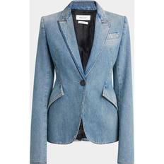Denim Blazers Alexander McQueen Light-Wash Denim Single-Breasted Blazer - Indigo Ivy