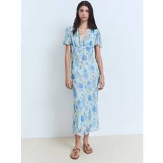 Dresses Mango Long Floral Dress With Short Sleeves - Blue