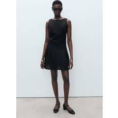 Mango Short Pleated Linen-Blend Dress - Black