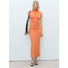 Mango Draped Dress With Perkins Collar - Orange
