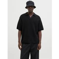Jack & Jones Polotrøjer Jack & Jones Aros Knit Easter SS Crochet Polo Black