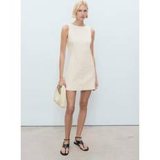 L Dresses Mango Short Button Down Linen Blend Dress - Ecru