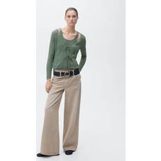 Green Cardigans Mango Rib-Knit Cardigan With Bows - Green