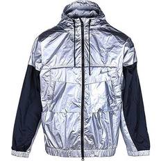 Nike Silver Outerwear Nike Men's Contrast Color Stitching Hooded Windproof Logo Sports Jacket - Silver
