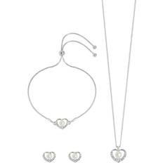 Jewellery Sets on sale Jon Richard Pearl & Crystal Heart Earrings Necklace & Bracelet Trio Set - Silver
