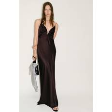 Mango Satin Dress With Gathered V-Neckline - Brown